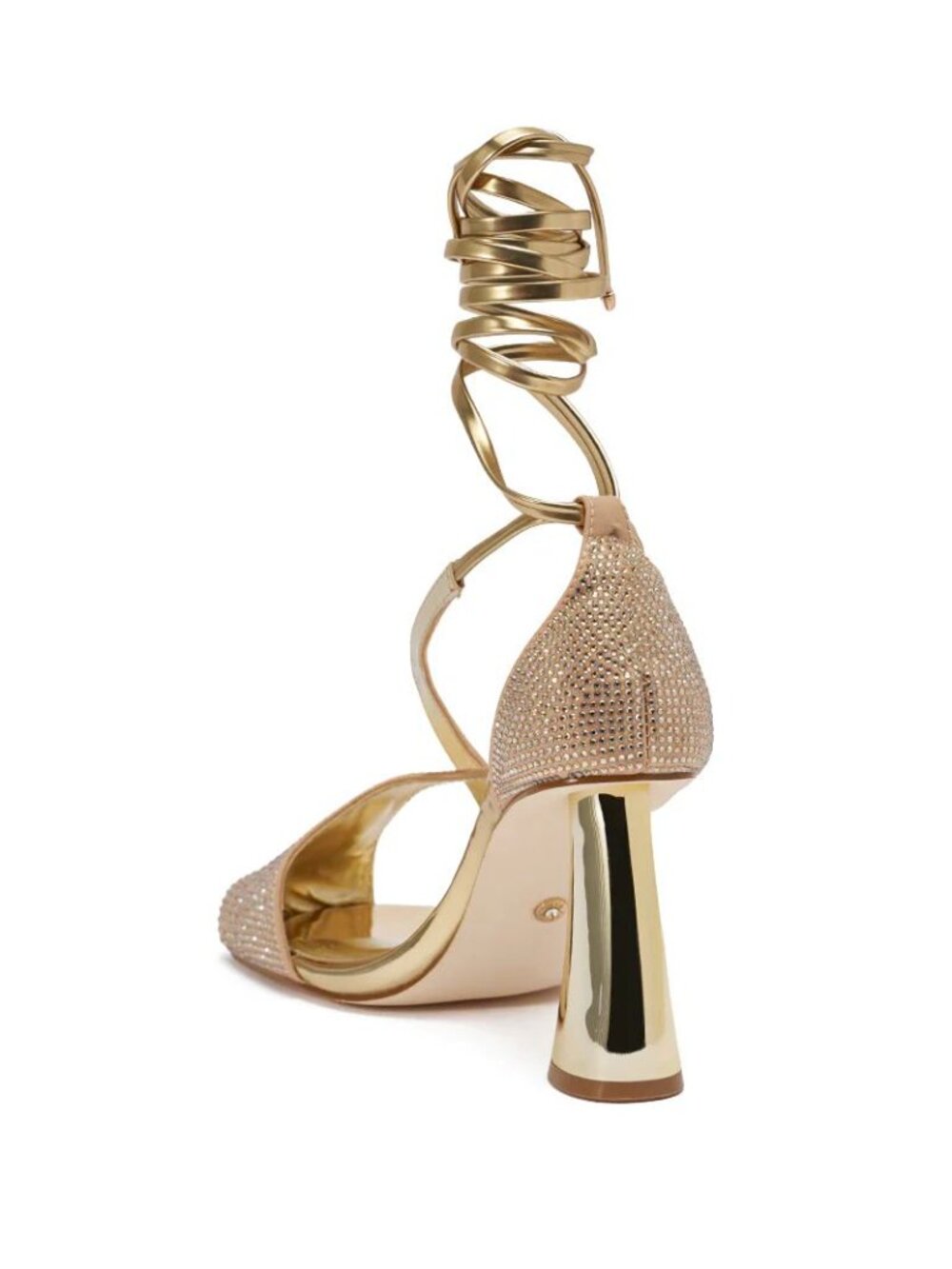 AZALEA WANG Builany Pump Sandals 7 Gold Rhinestone Lace-Up Heels Square Toe NEW - Picture 5 of 14